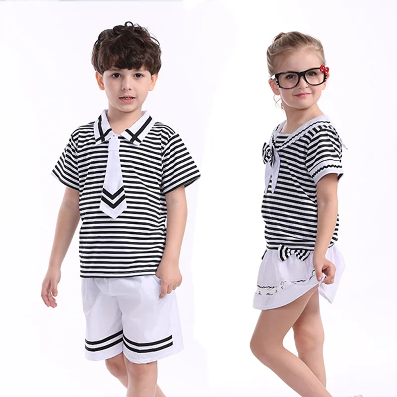 

Newest Kids Kindergarten Uniform Children Short Sleeve School Uniform Students Sailor Wear Boy Sailor Suit Child Navy Wear D0544