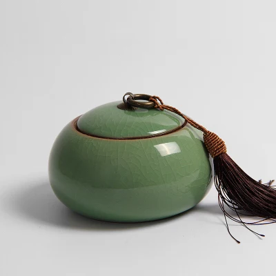 Longquan Celadon чайная коробка, чайная банка, керамическая фарфоровая чайная банка, керамическая чайная бочка, герметичный резервуар для хранения чая caddy - Цвет: C Small