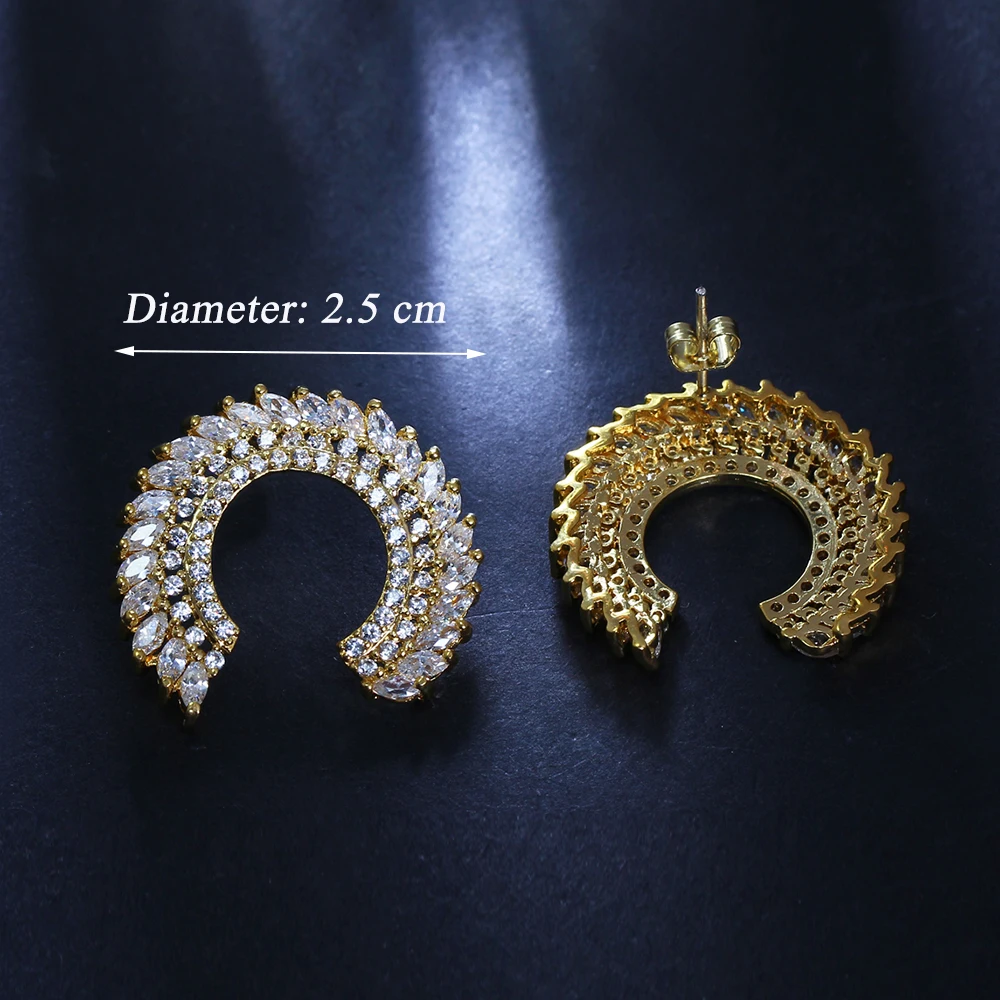 Big latest half round designer stud earrings brinco aretes zirconia oorbellen high quality jewelry earring for women