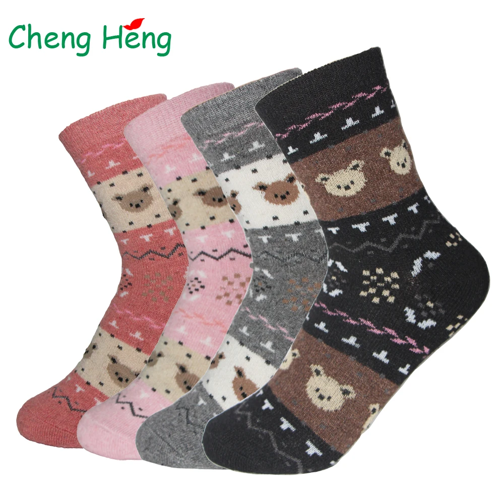 

Rabbit Wool Women's Warm Socks Spring Autumn Winter Comfortable Business Casual Sweet Candy Style Small Bear Pattern Meias Sock