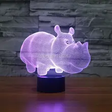 3D Cute Wild Animal Rhinoceros Night Light 7 Color Change LED Table Lamp Xmas Toy Gift table decor color change best gift led night light