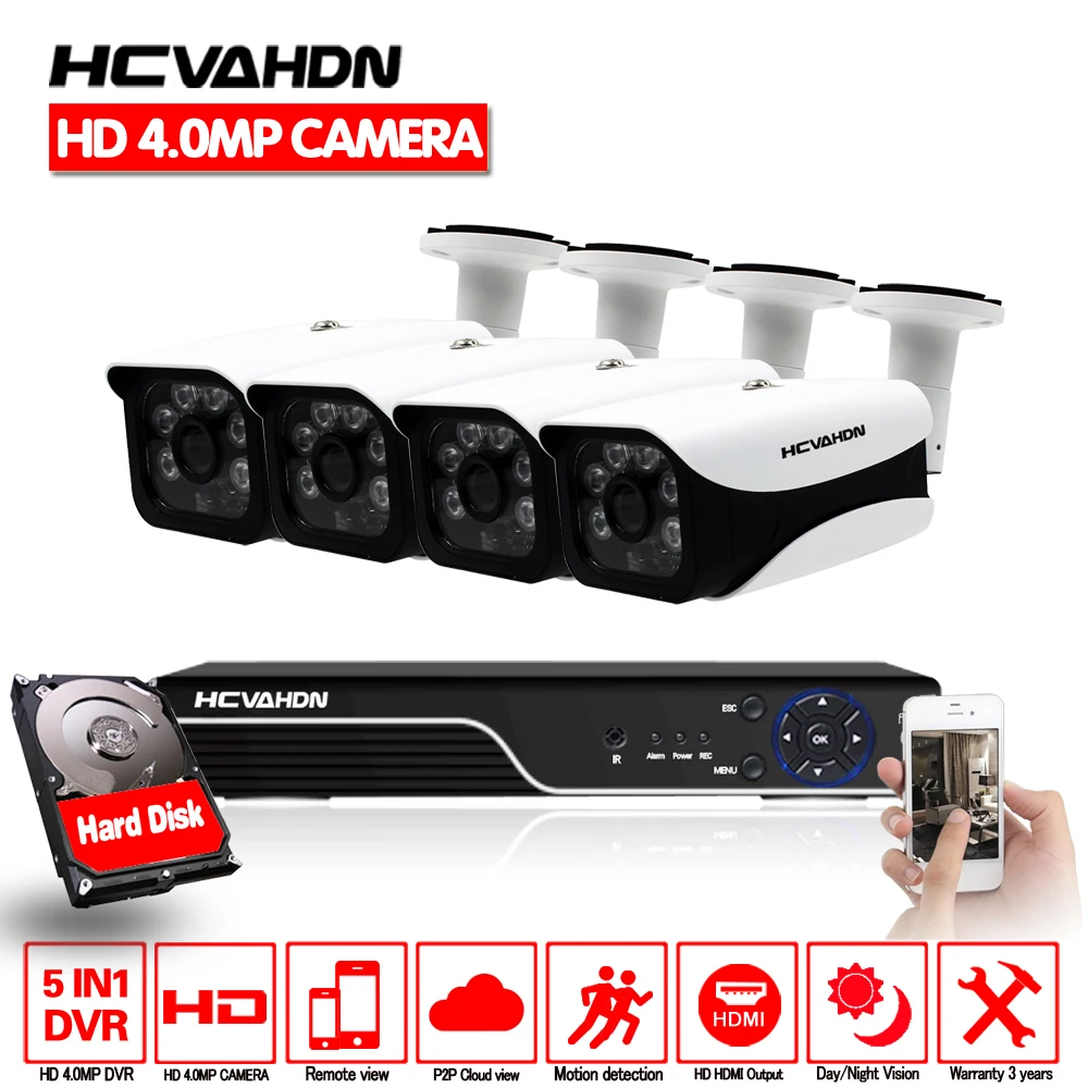 Домашняя система видеонаблюдения 4MP 4CH Hybrid AHD DVR NVR с 4 камерами для системы