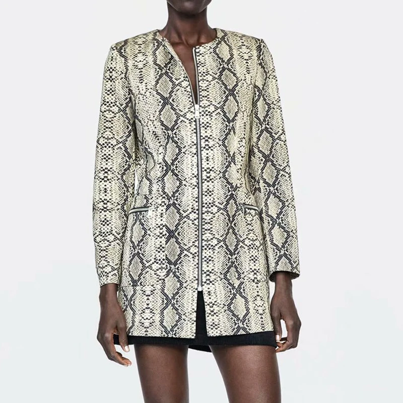 

2019 Spring snake print long coat women jacket female korean coats and jackets women streetwear plus size