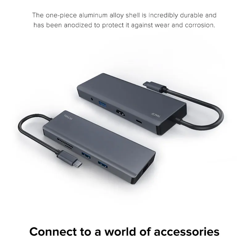 JCPAL USB-C концентратор 9 в 1 type-C PD зарядное устройство 60 Вт HDMI 4 к Lan RJ45 SD Reader USB-C док-станция алюминиевый корпус для MacBook Pro