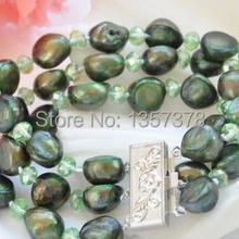 Shitou 00490 3row 13 мм барокко пресноводного жемчуга граненый кристалл браслет