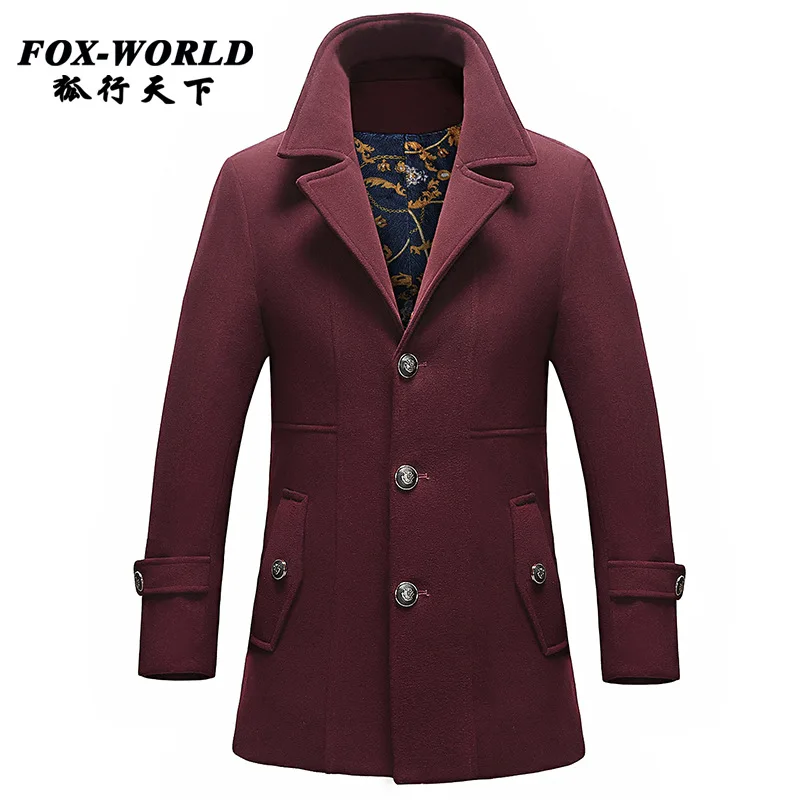 Новинка на осень-зиму двубортное шерстяное пальто мужчины подходят тонкие мужские бушлат шерстяной модные красивые пальто кашемир m-3XL - Цвет: Красный