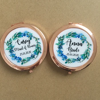 

printing any text language Unique Custom logo Wedding Bride to be Bridesmaid gifts Personalized portable compact mirror gift