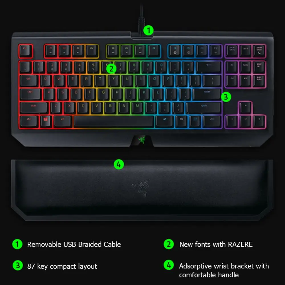 الماسح Blackwidow صفاء V2 لعبة لوحات المفاتيح ل مكتب للحاسوب شخصي RGB الخلفية USB 2.1 m السلكية الميكانيكية لوحة مفاتيح الألعاب المعصم دعم