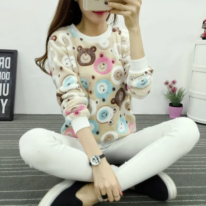 

2019 Autunm Outerwear Cute Teddy Bear Harajuku Christmas Women Sweaters 2018 Fashion Winter Wool Pullover Cashmere Warm Flannel