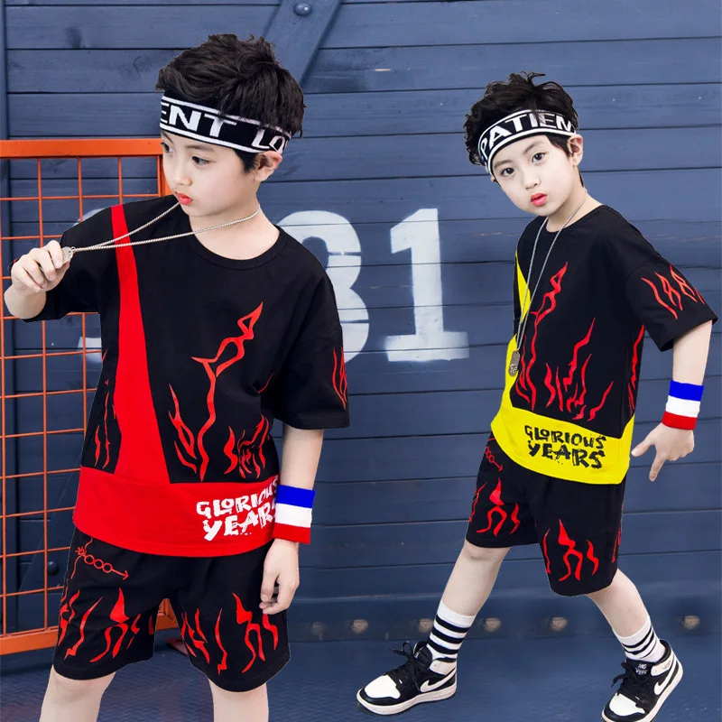 

New Children's Jazz Dance Costumes Boys Modern Street Dance Costumes Kids Sequins Jazz Clothes T34