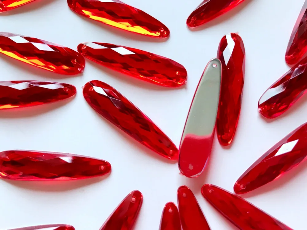Long Drop Shape 9*36mm Arcyl Crystal Sew On Red Rhinestone Flatback