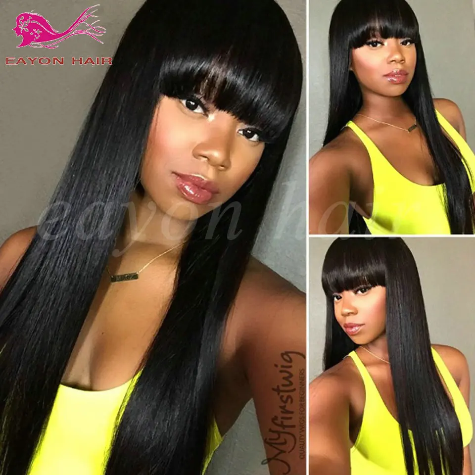 

Long Straight Synthetic Wig With Bangs Brazilian Glueless Lace Front Wigs For Black Women Heat Resistant Fiber Black Hair Wigs