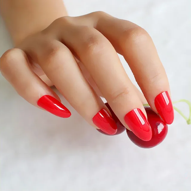 24pcs Set Red Almond False Nail Tips Full Stiletto Nails Sharp 24pcs Set Red Almond False Nail Tips Full Stiletto Nails Sharp Ending Acrylic Pure