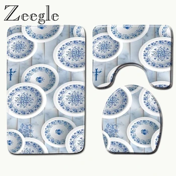 

Zeegle Geometric Bathroom Mats Toilet Carpet Microfibre Bath Mat Shower Carpet 3 pcs Non Slip Bathroom Rug Shower Mat