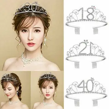 

Anniversary Birthday 16/18/20/30/40th Silver Rhinestone Tiara Crown Headband