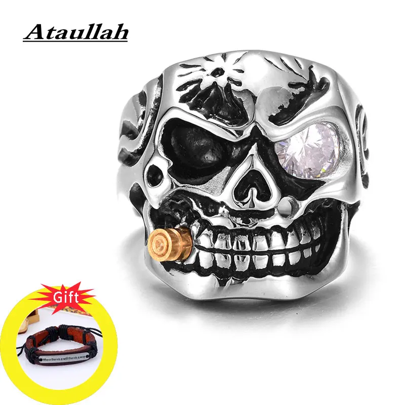 

Ataullah Gothic Skull Ring Male Punk Rock Finger Ring Antique Vintage Domineering Exaggeration Jewelry for Man Gift RW043