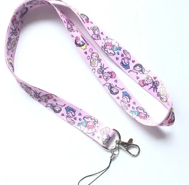 

New 1pcs anime cartoon tsum princess pink Key Lanyard Badge ID Cards Holders Neck Straps with Keyring Gifts Party Favors
