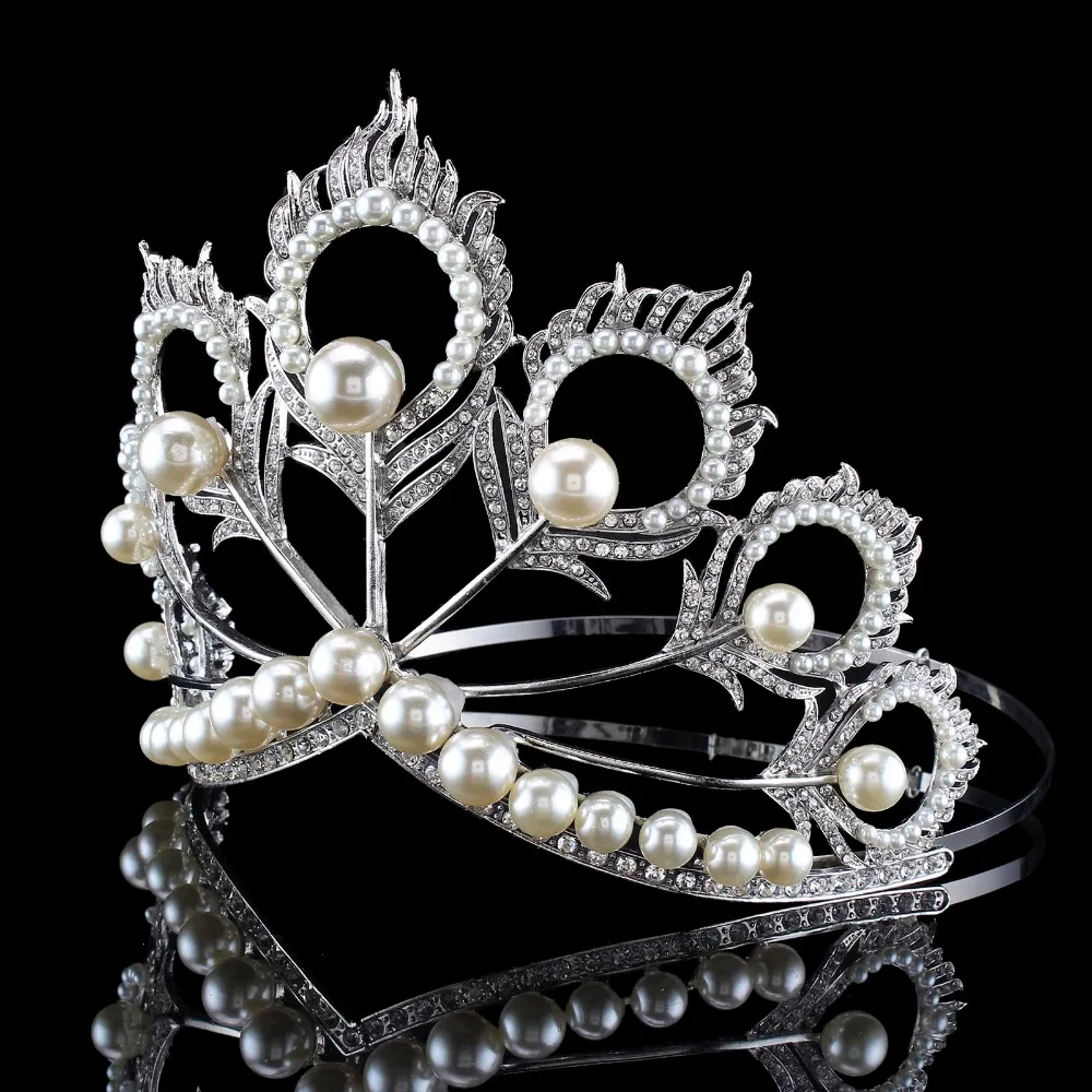 Новое поступление, большие размеры,, Miss Universe, одинаковая корона, полная круглая Регулируемая Серебряная жемчужина, перьевая тиара на торжество