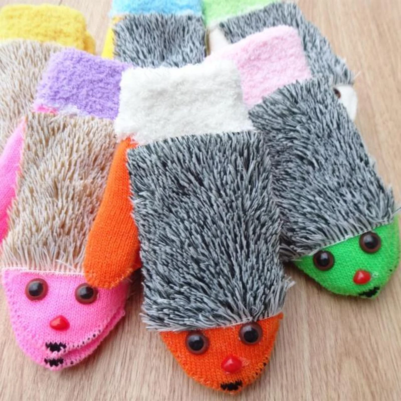 New Winter Gloves Hedgehog Children Knit Warm Fitness Heated Villus
