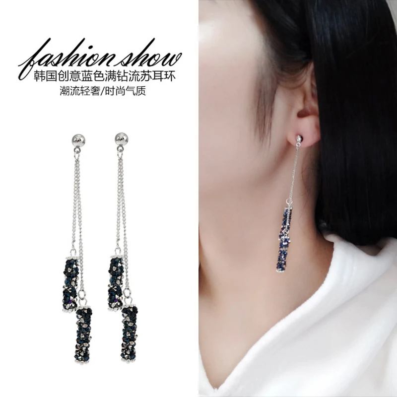 

New Long Crystal Tassel Earrings For Women Simple Bridal Drop Dangling Earrings Party Jewelry