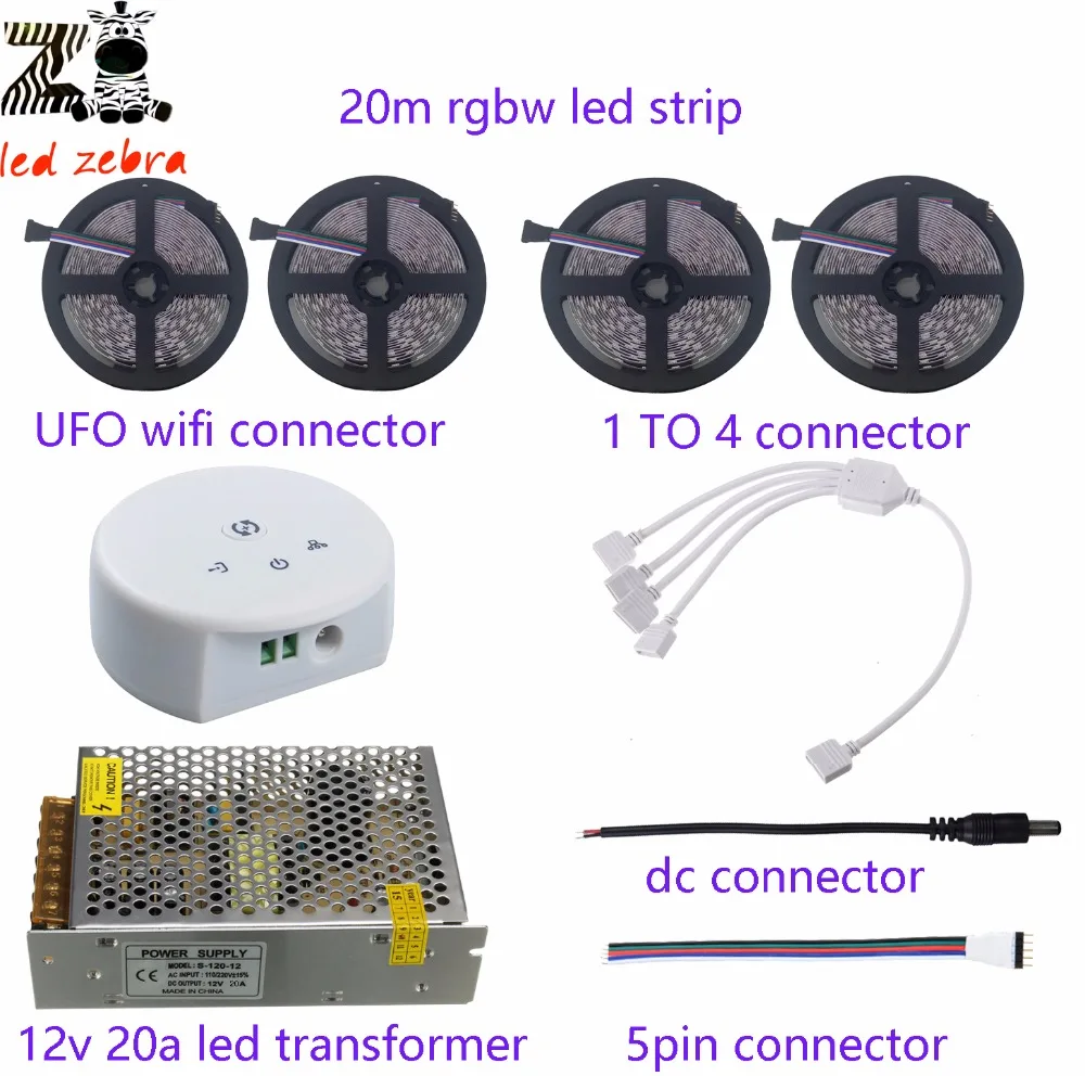ФОТО light 5m 10m 15m 20m 60led m 5050smd rgbw led strip+ufo wifi controller+led power adapter dc 12v