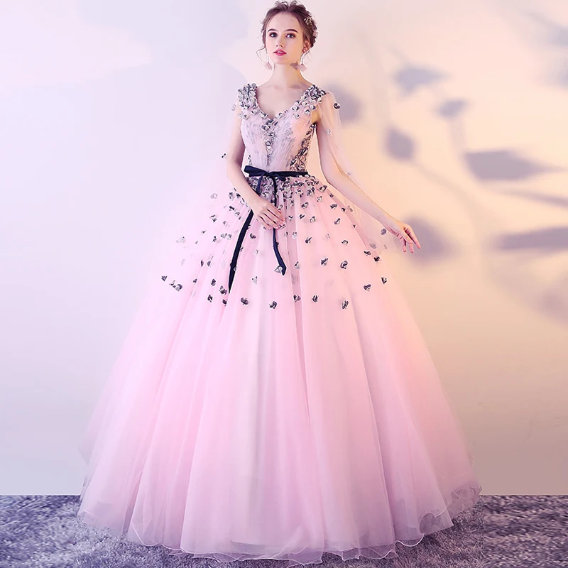 Романтические разноцветный тюль розовые трапециевидные аппликации с открытыми плечами v-образным вырезом Бальные платья красивые вечерние платья