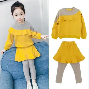 

2019 Spring Autumn Kids Girls Long Sleeve Sets Children Cotton Ruffles Top+Pants Skirt 2Pcs Suits Teens Girls Causal Sets Q268