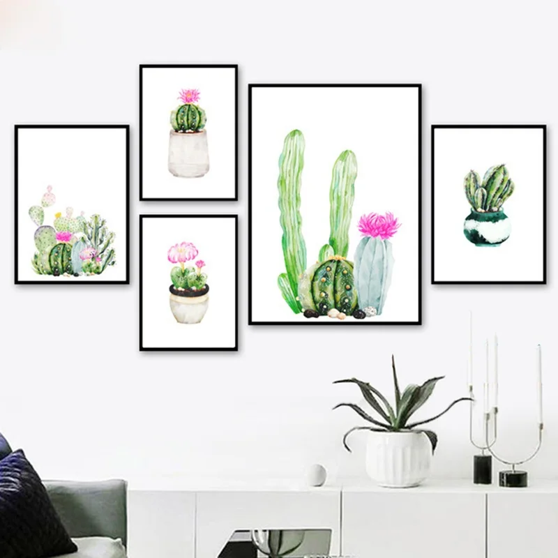 Canvas-Art-Wall-Painting-Watercolor-Small-Pot-Cactus-Pop-Art-Minimalism-Posters-And-Prints-Wall-Pictures