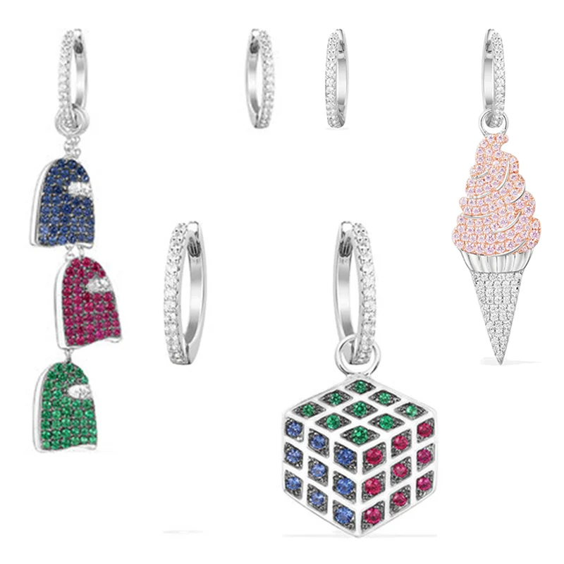 

Fashion Charm 100% Sterling Silver Original 1:1 High Quality Asymmetric Color Earrings Women Jewelry Free Mail
