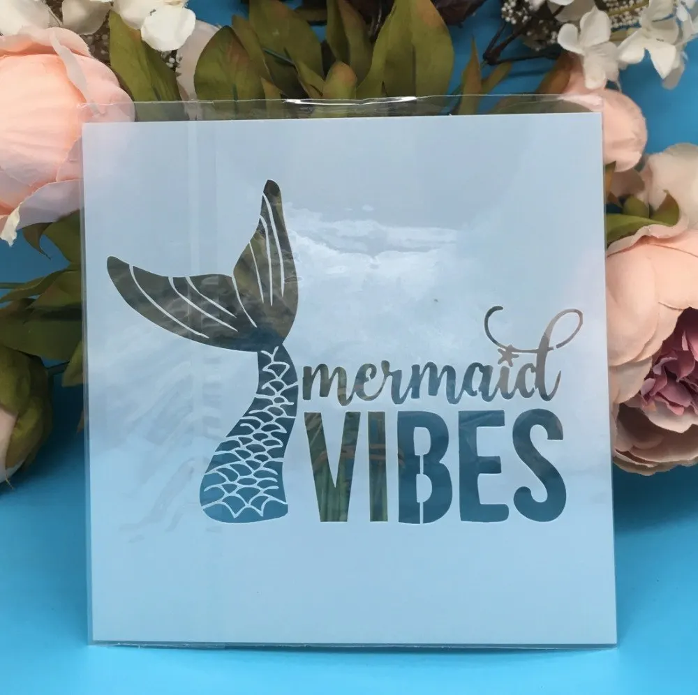 5.9inch New Mermaid Vibes DIY Layering Stencils Wall Painting Scrapbook Coloring Embossing Album Decorative Paper Card Template |