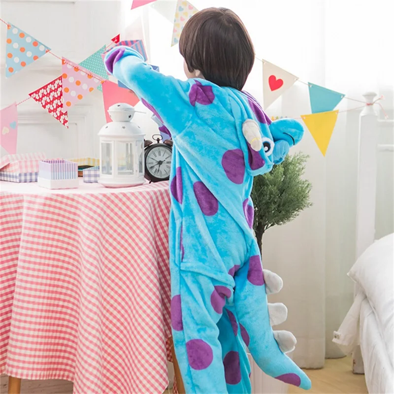 Kigurumi Sullivan Costume Kid Onesie Anime Cosplay Blue Monsters University Boys Girls Mascot Flannel Warm Party Wear Funny suit