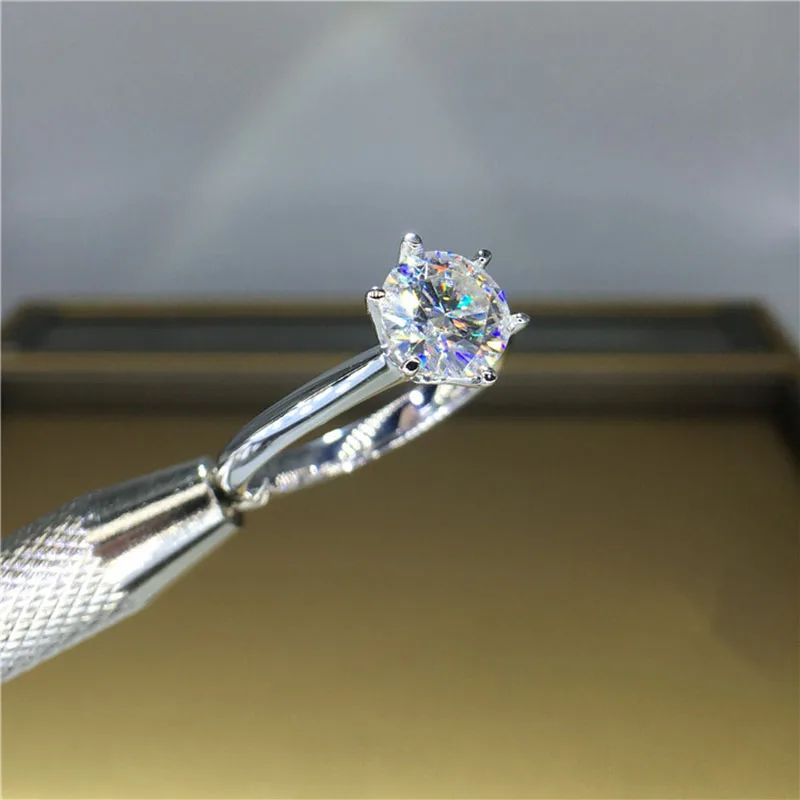 Свадебное Moissanite кольцо с настоящим бриллиантом 18K 750 Белое золото D Цвет VVS MO-0011