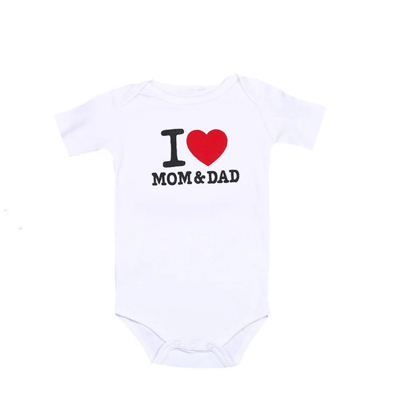2021 Summer Newborn &quotI Love Mom &amp Dad&quot Letter Printed Short-Sleeved Romper Baby Cotton Triangle Jumpsuit For 0-12 Months |