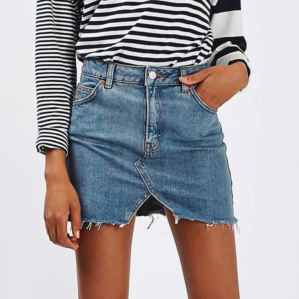 

Jeans Skirt Women High Waist Jupe Irregular Edges Women's High Waist Casual A-Line Denim Distressed Bodycon Short Jean Skirt
