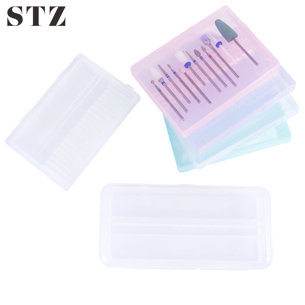 

STZ 1pcs Nail Drill Storage Box Milling Cutter Organizer Display Case Plastic Empty Container Manicure Nail Art Equipment #994