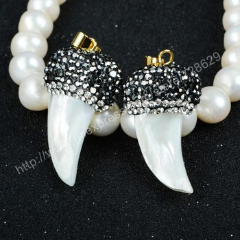 

BOROSA New Fashion! 10Pcs/lot Natural white Shell Carved Claw Horn Gun Zircon Pendant Bead Jewelry JAB131