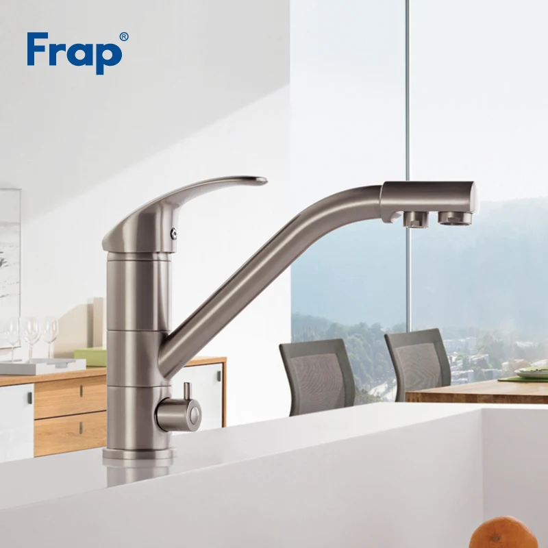 Günstige Frap Nickel Gebürstet Messing Körper Küche Wasserhahn mischbatterie 360 Grad Rotation mit Wasser reinigung Merkmale Torneira F4321 5