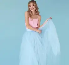 Custom Made Modest Sky Blue Tulle Skirt Floor Length Long Maxi Skirt High Quality Skirts Women wedding bridesmaid skirt