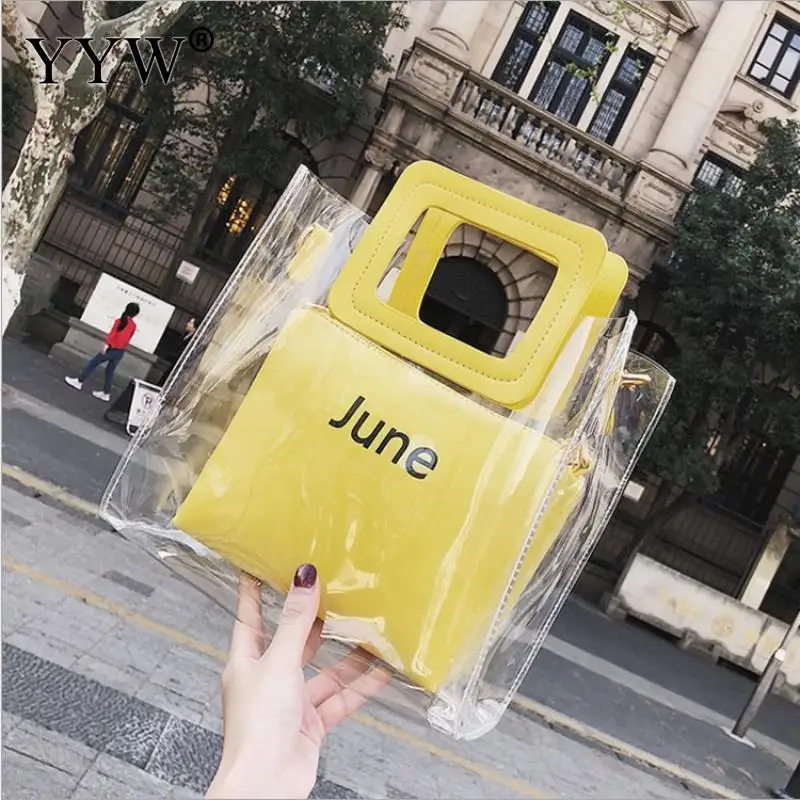 

Pu Leather Handbag With Chain Women Softbag Transparent Letter Jelly Bags Yellow White Shoulder Bag Daybags Shopping Clutches