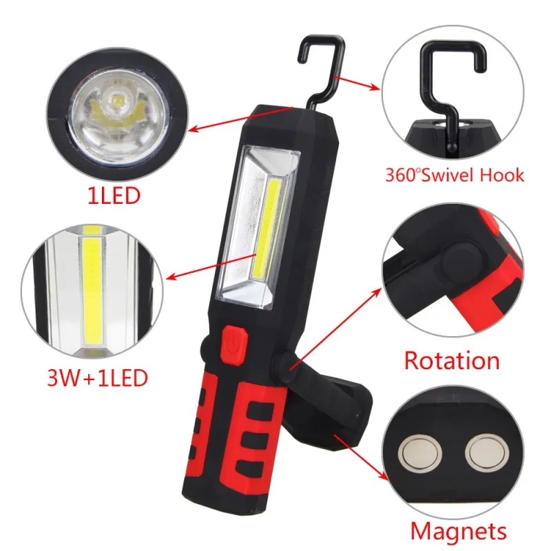 COB светодиодный магнитный рабочий светильник, автомобильный гаражный механический домашний перезаряжаемый фонарь, подвесной портативный фонарь с зарядкой от USB