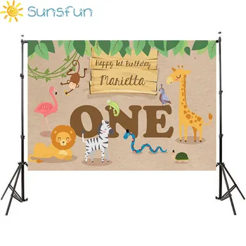

Sunsfun 7x5FT Cute Baby Birthday Background Animals Jungle Tree Flamingo Custom Background Background Photo Booth 220x150cm