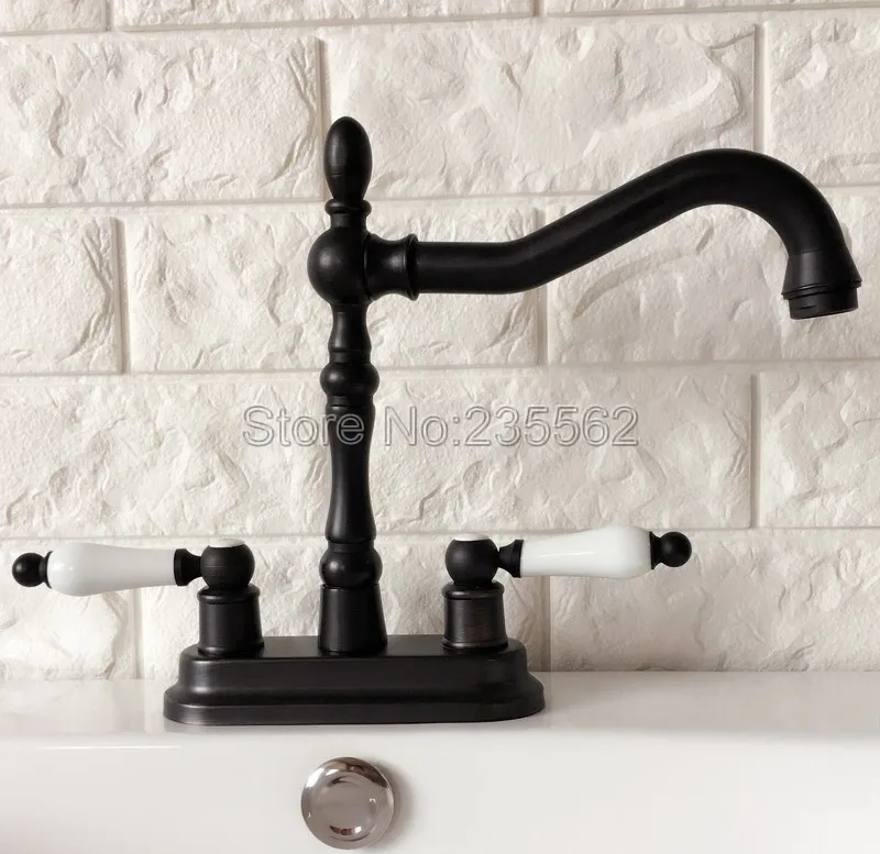 

Black Oil Rubbed Bronze Dual Hole Deck Mounted Bathroom & Kitchen Faucet Swivel Spout Wash Basin Mixer Sink Taps lhg076