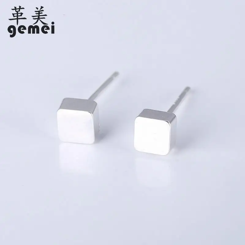 

Gemei 100% 925 Sterling Silver Simple Small Fresh Smooth Mini Square Stud Earrings For Women Fashion Party Jewelry