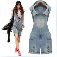 Летние женский комбинезон джинсовые шорты с капюшоном Мода отверстие нагрудник Новинка года боди джинсы для женщин брюки девоче