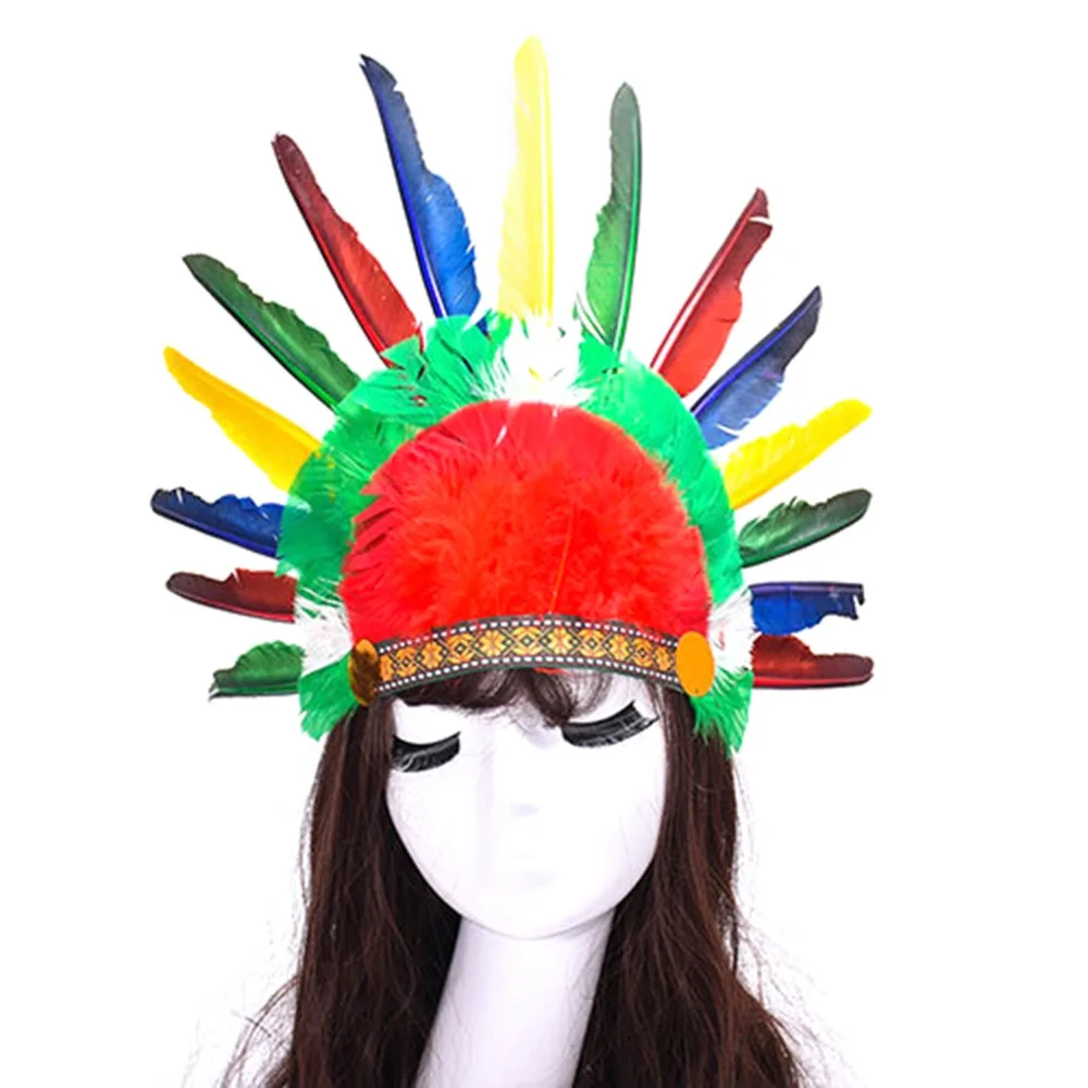 

5pcs Chief Indian Feather Headdress Headband Samba Carnival Costume Indian Feather Costumes War Bonnet Hat Indian Headdress
