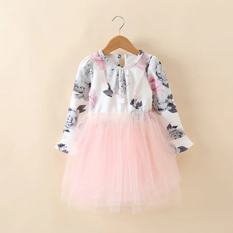 Sodawn/Модная детская одежда платье для маленьких девочек весенне-осеннее Новое Сетчатое платье с принтом Одежда для девочек милое пышное платье принцессы