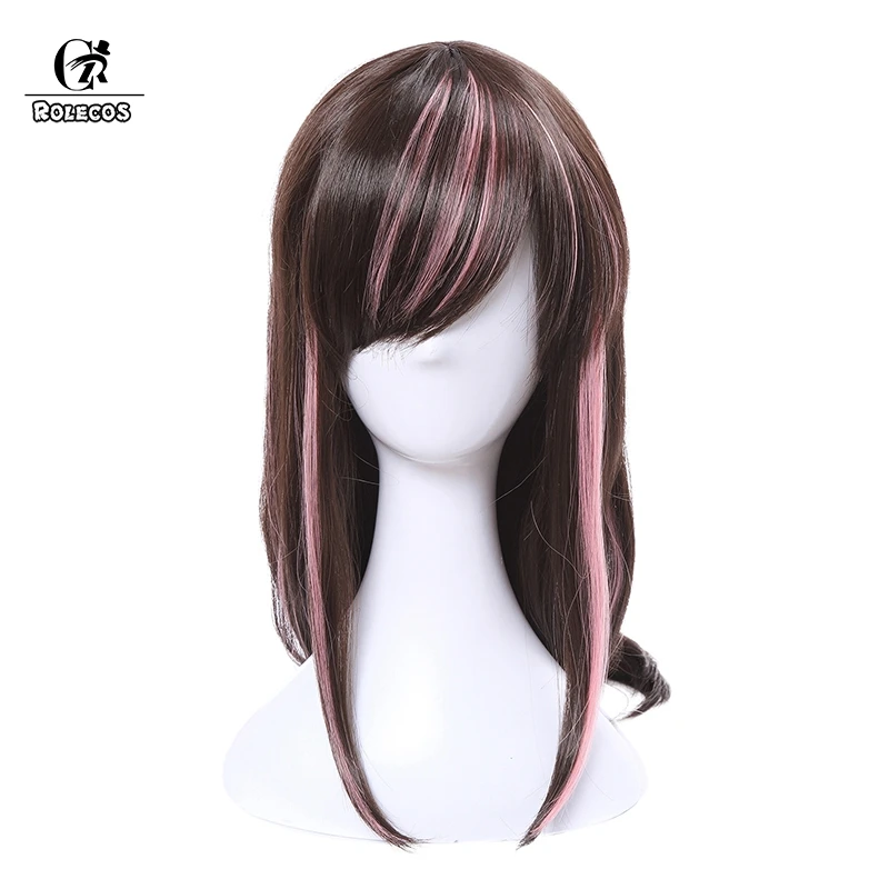 ROLECOS Kizuna AI, косплей, головной убор, виртуальная Ютуб AI, синтетические волосы, 60 см, коричневые и розовые, длинные прямые женские синтетические волосы Cos