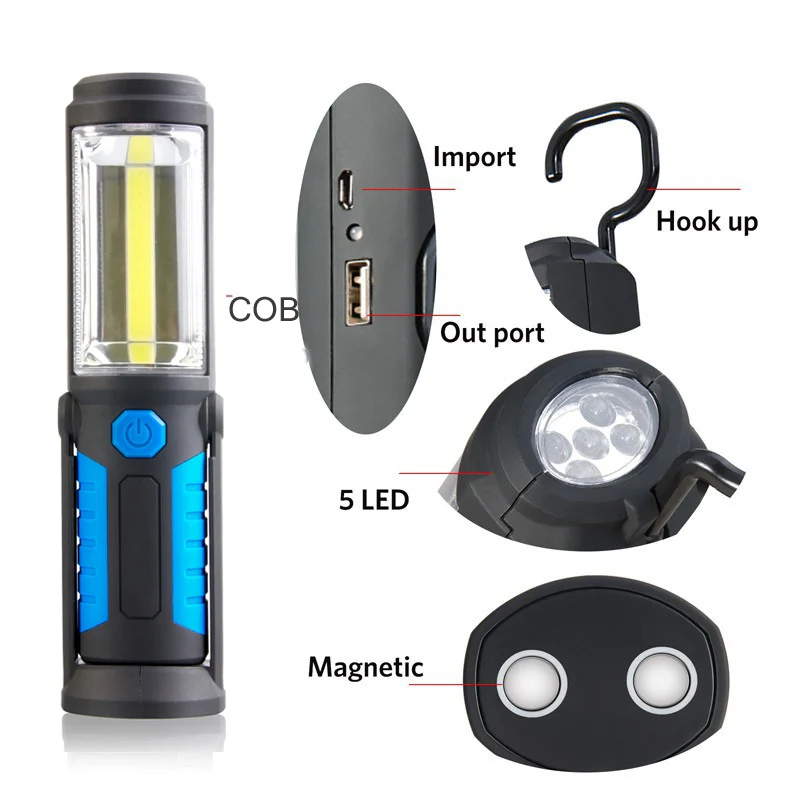 Светодиодный фонарь COB с аккумулятором 18650 и зарядкой от USB портативный подставка