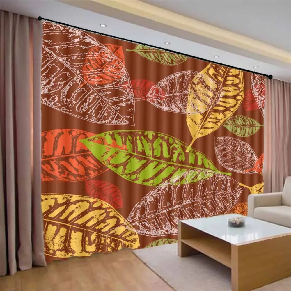 Factory Direct Sale Maple Leaf Print 3d Window Curtains Living