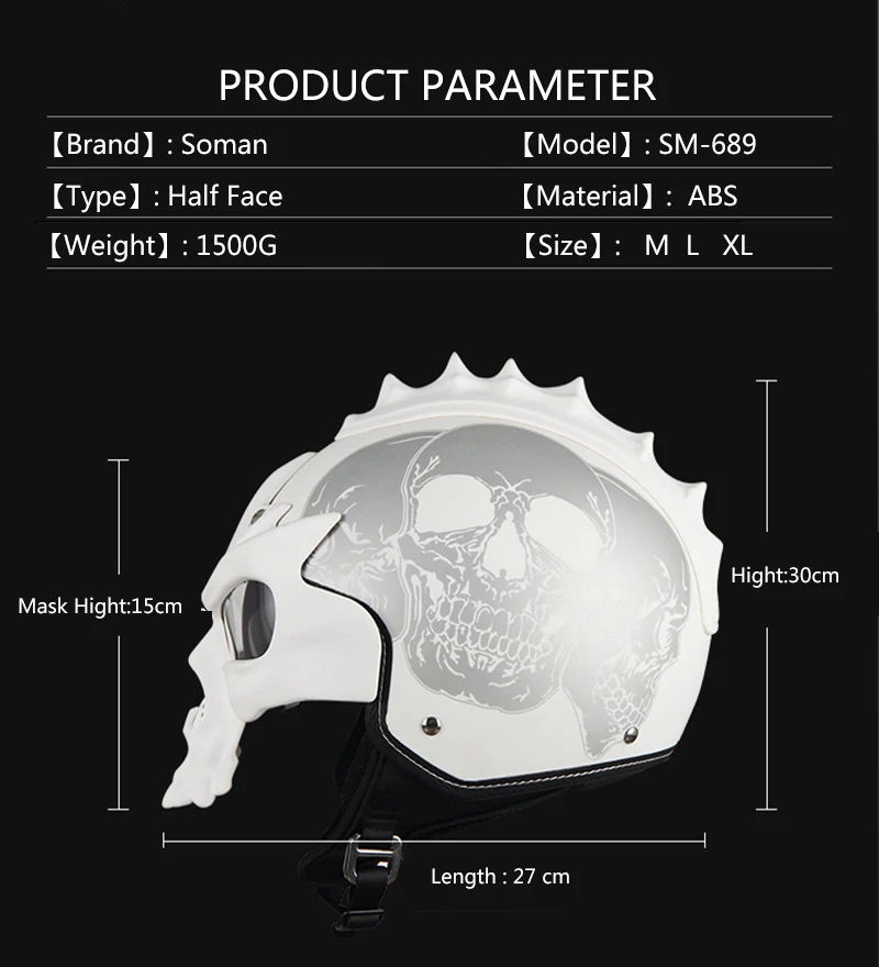 SOMAN SM689 персонализированные мотоциклетные призрак мотоциклетный шлем Двойные линзы винтажные Capacetes Moto череп Casco Ретро шлем